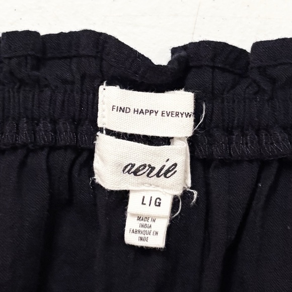 Aerie‎ Puff Sleeve Cotton Mini Dress in True Black - Picture 8 of 9